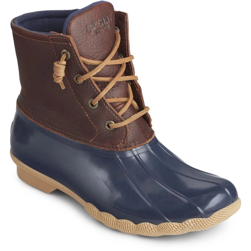 Sperry Women's Saltwater Duck Boot Sz 7 Blue & Brown Zip Closure